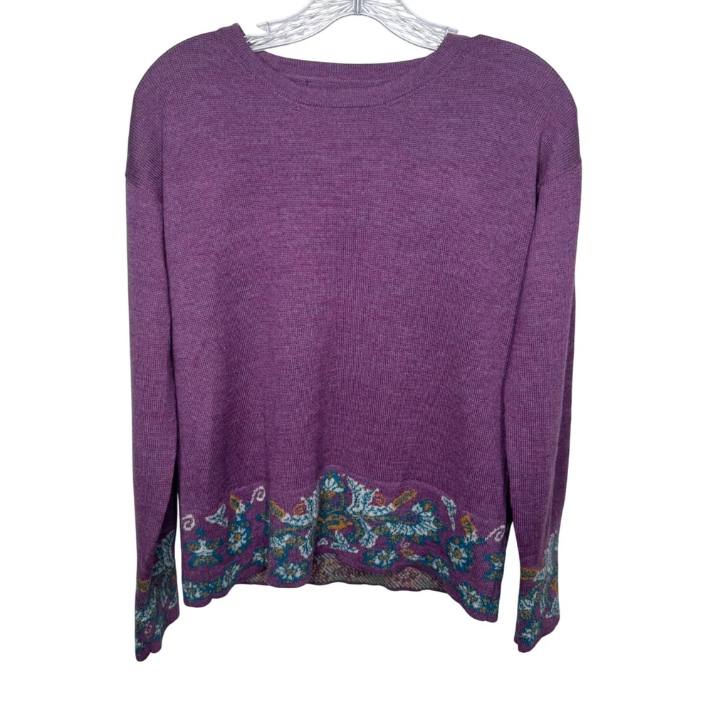 Tunki Purple Paisley Floral Trim Knit Sweater Long Sleeve Women's Baby‎ Alpaca